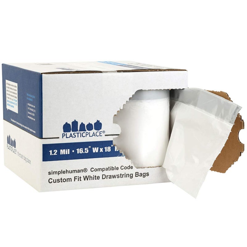 Plasticplace Custom Fit Trash Bags, Compatible with simplehuman Code R (200 Count) White Drawstring Garbage Liners 2.6 Gallon/ 10 Liter 16.5" x 18" - Image 3